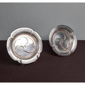 Pair Of Bottle Coasters In Sterling Silver.