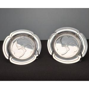 Pair Of Bottle Coasters In Sterling Silver.