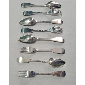 4 Cutlery In Sterling Silver. La Rochelle XVIII Century.