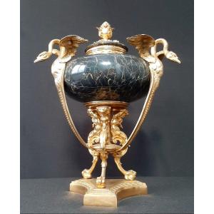 Large Cassolette Or Centerpiece In Marble And Gilt Bronze