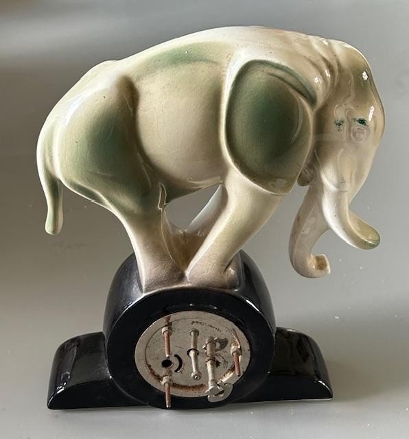 Pendulette Française En Faience à l'éléphant De Marque Scout Circa 1950-photo-2