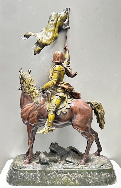 Equestrian Sculpture In Spelter Of Joan Of Arc "towards Deliverance" Signed Ruffony-photo-3