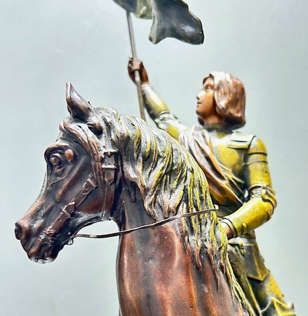 Equestrian Sculpture In Spelter Of Joan Of Arc "towards Deliverance" Signed Ruffony-photo-1