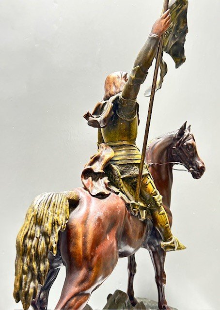 Equestrian Sculpture In Spelter Of Joan Of Arc "towards Deliverance" Signed Ruffony-photo-3