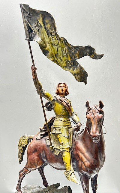 Equestrian Sculpture In Spelter Of Joan Of Arc "towards Deliverance" Signed Ruffony-photo-4