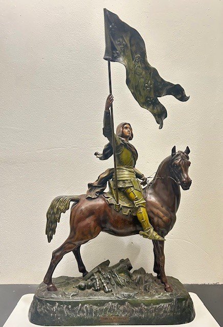 Equestrian Sculpture In Spelter Of Joan Of Arc "towards Deliverance" Signed Ruffony