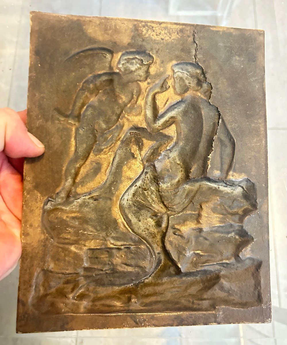 d'Après Clodion - Plaque En Bronze - Vénus Et Cupidon -photo-3