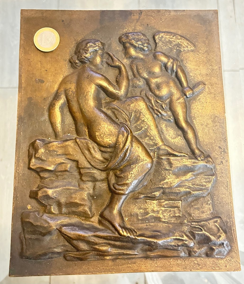 d'Après Clodion - Plaque En Bronze - Vénus Et Cupidon 