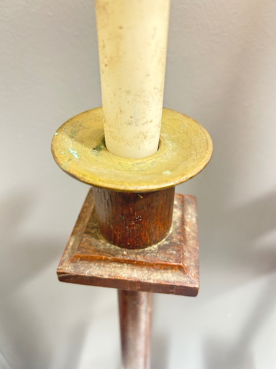 Pair Of Large Wood And Bronze Church Altar Candlesticks-photo-3