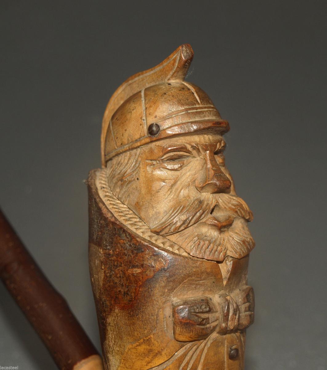 Great Pipe Of Folk Art In Carved Wood 19th Firefighter