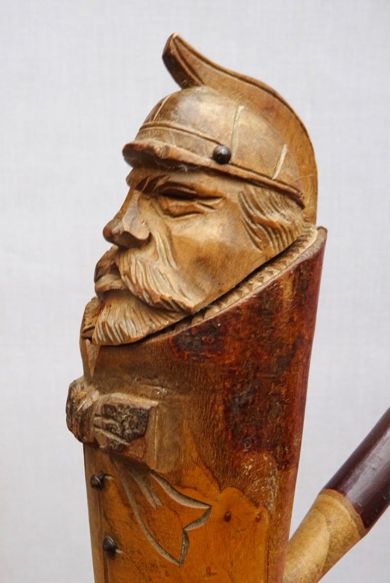 Great Pipe Of Folk Art In Carved Wood 19th Firefighter-photo-1