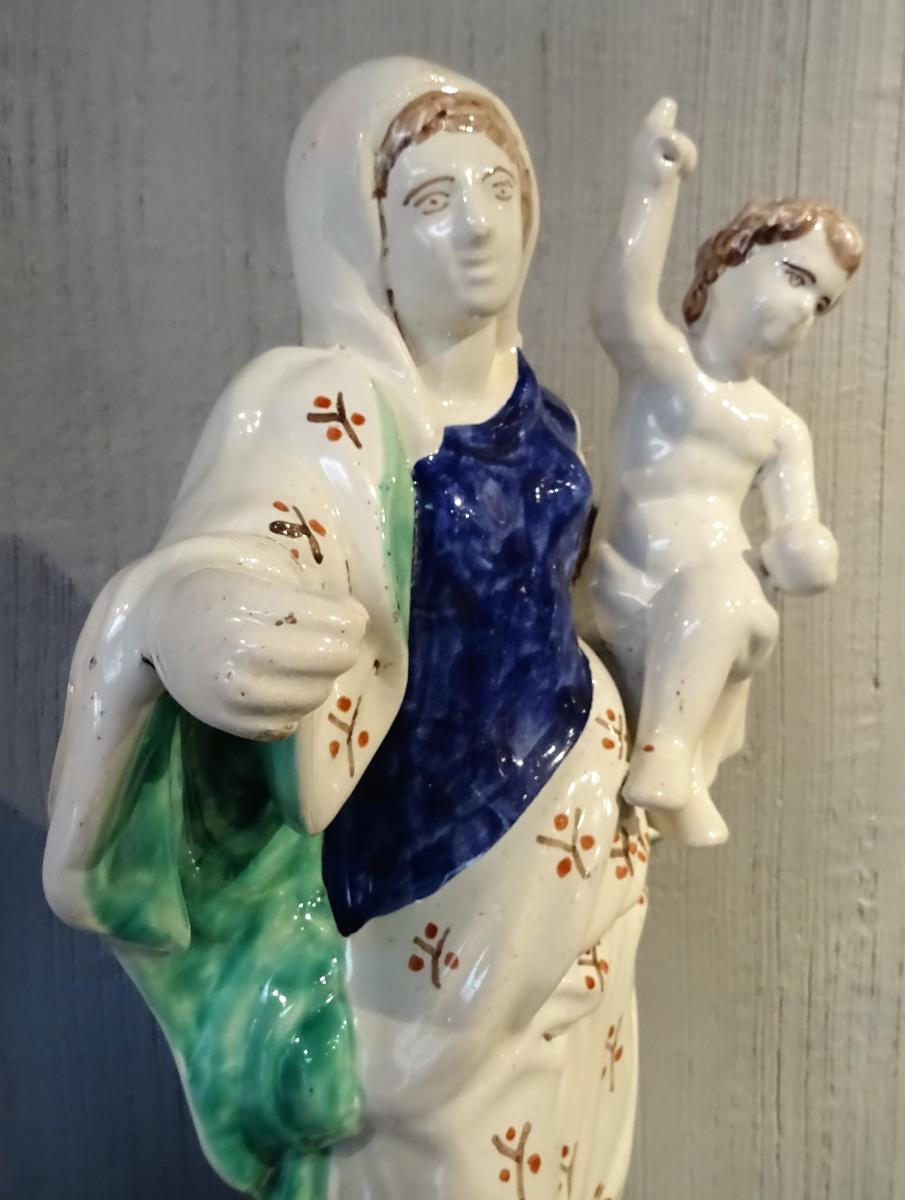 Great Madonna And Child In Faience Polychrome 18th-photo-1