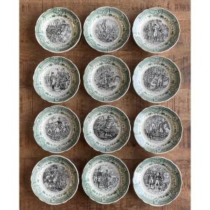 Sarreguemines - Complete Series - 12 Dessert Plates On Napoleon 1st