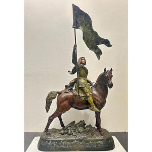 Equestrian Sculpture In Spelter Of Joan Of Arc "towards Deliverance" Signed Ruffony