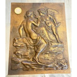 d'Après Clodion - Plaque En Bronze - Vénus Et Cupidon 