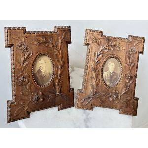 Pair Of Carved Walnut Wood Frames