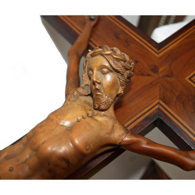 Grand Christ En Buis Sculpté 19ème Siècle - Croix En Loupe