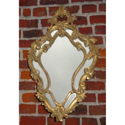 petit Miroir à Parcloses En Bois Doré 19ème