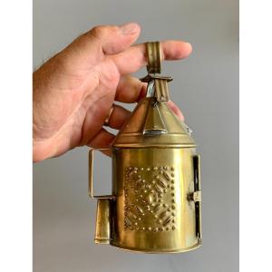 Very Small Processional Candle Lantern In Openwork Brass 19th