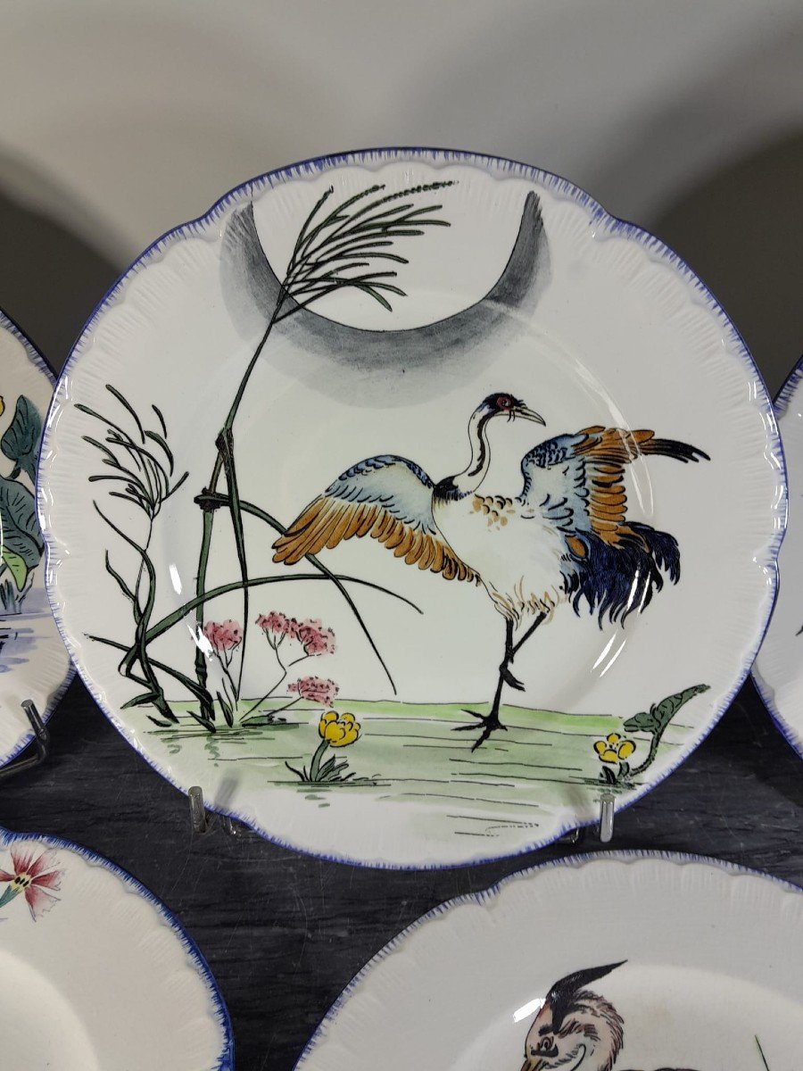 Creil And Montereau 6 Plates Decorated With Large Birds-photo-3