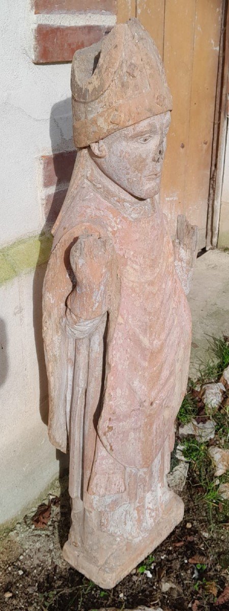 16th Century Painted Wooden Bishop Statue -photo-1