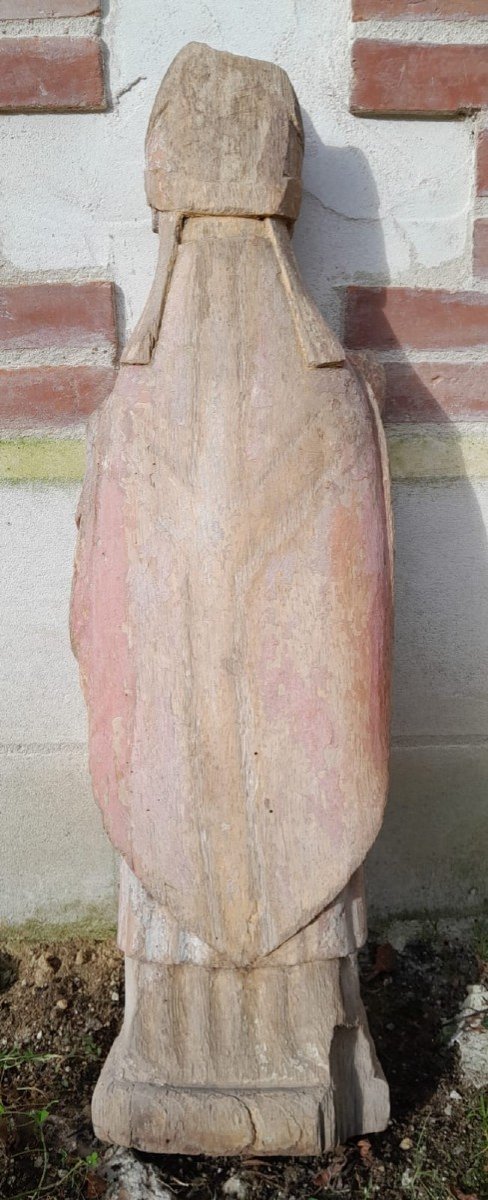 16th Century Painted Wooden Bishop Statue -photo-2