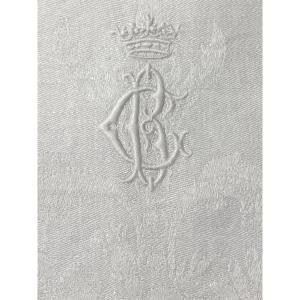 8 Monogrammed Damascus And Silk Napkins Under Marquis Crown