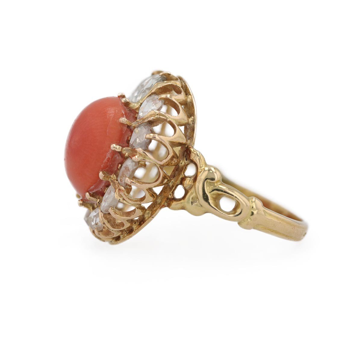 Bague ancienne corail et diamants-photo-4