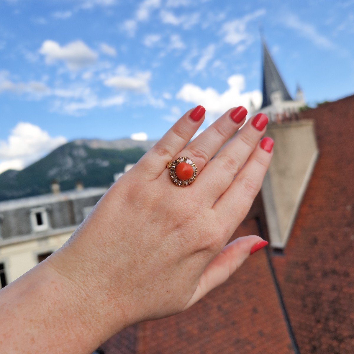 Bague ancienne corail et diamants-photo-1