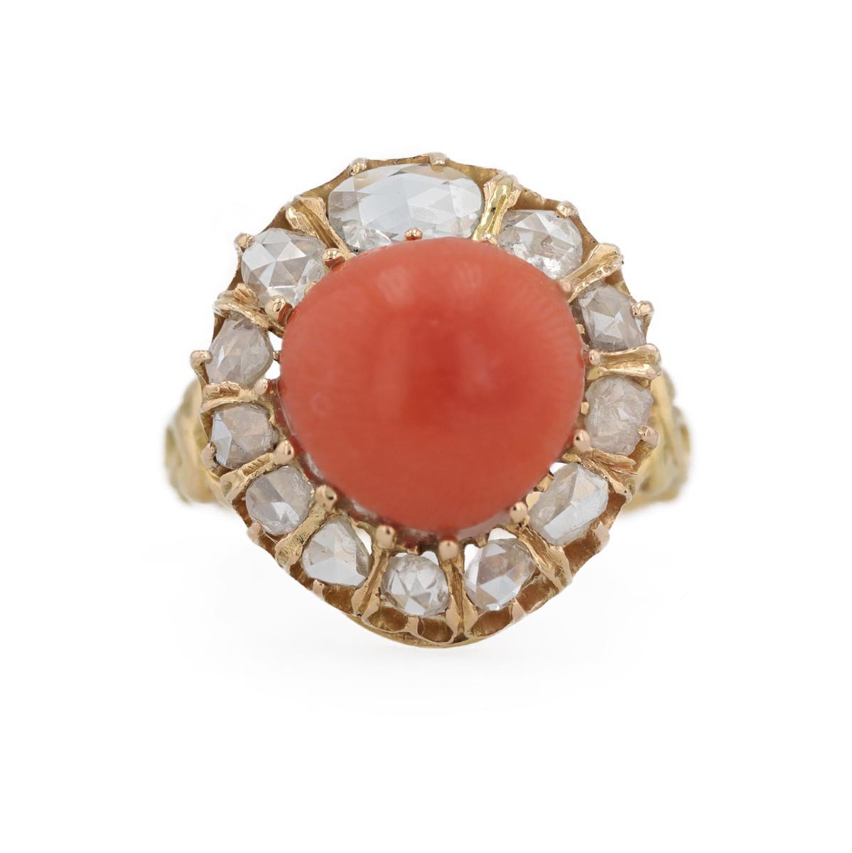 Bague ancienne corail et diamants