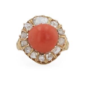 Bague ancienne corail et diamants