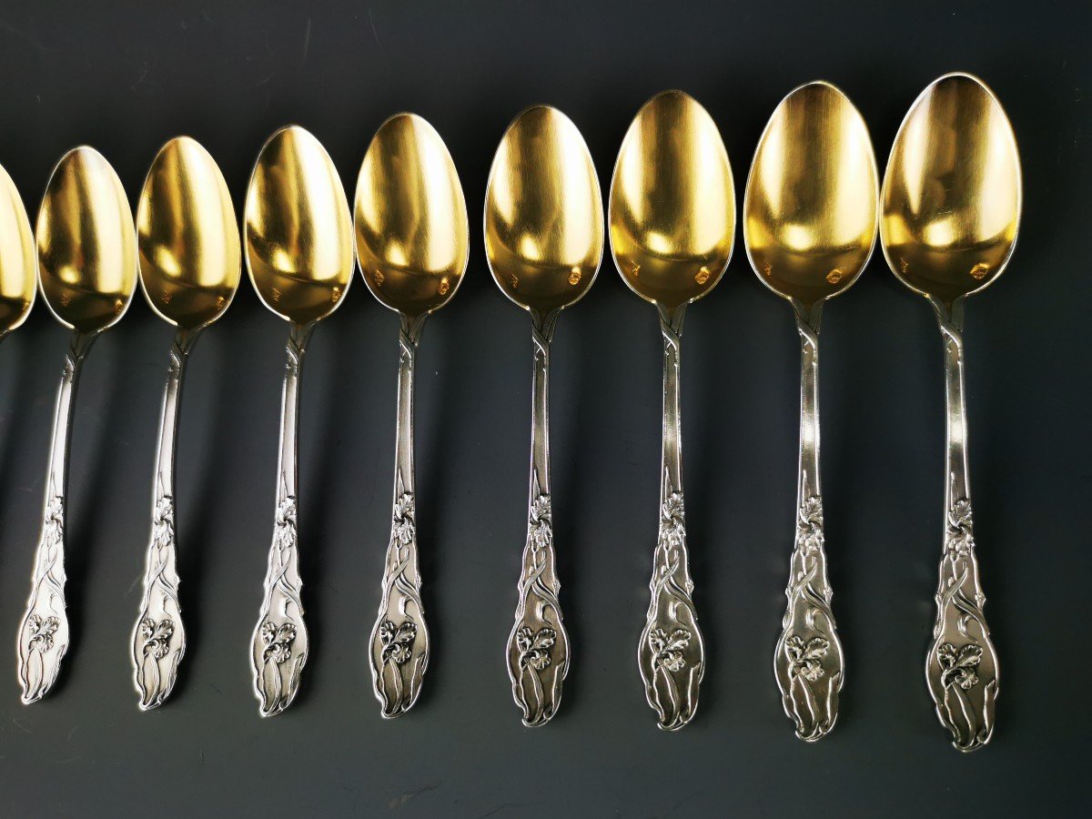 Ravinet d'Enfert - Set Of 12 Art Nouveau Iris Decor Spoons Silver Minerve-photo-2