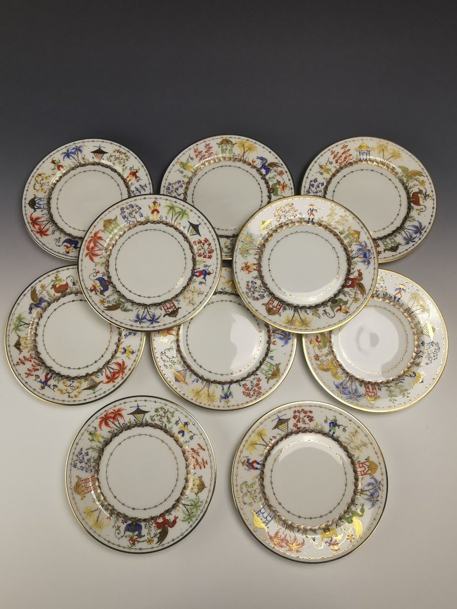 C. Le Tallec - 10 Porcelain Bread Plates - Puiforcat/tiffany "chinese Circus" Model-photo-4