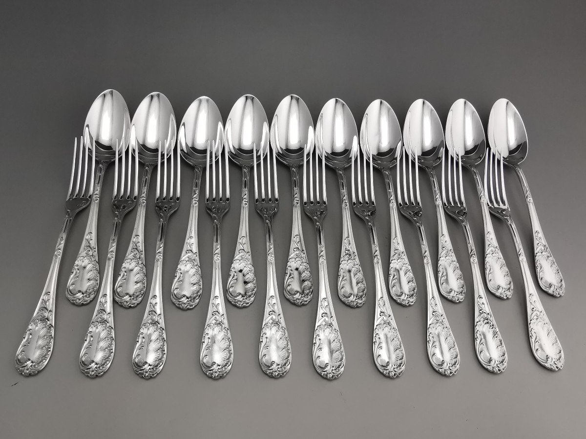 Puiforcat - "louis XV" - 10 Dessert Forks - Sterling Silver Minerve-photo-1