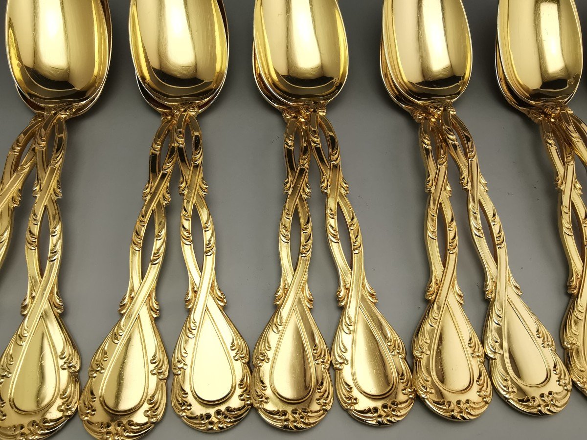 Odiot "trianon" - Vermeil Cutlery Set For 12 People - Sterling Silver  - By Tetard-photo-3