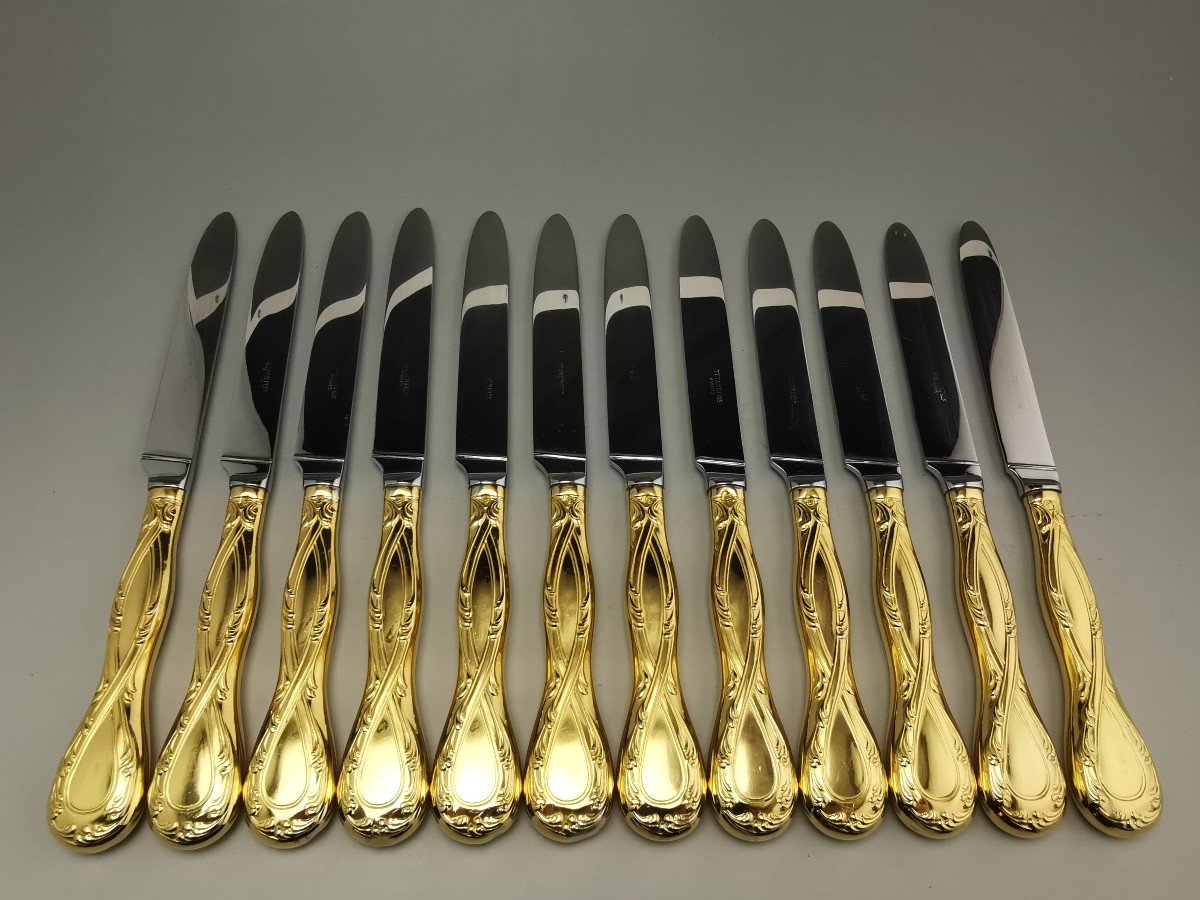 Odiot "trianon" - Vermeil Cutlery Set For 12 People - Sterling Silver  - By Tetard-photo-5