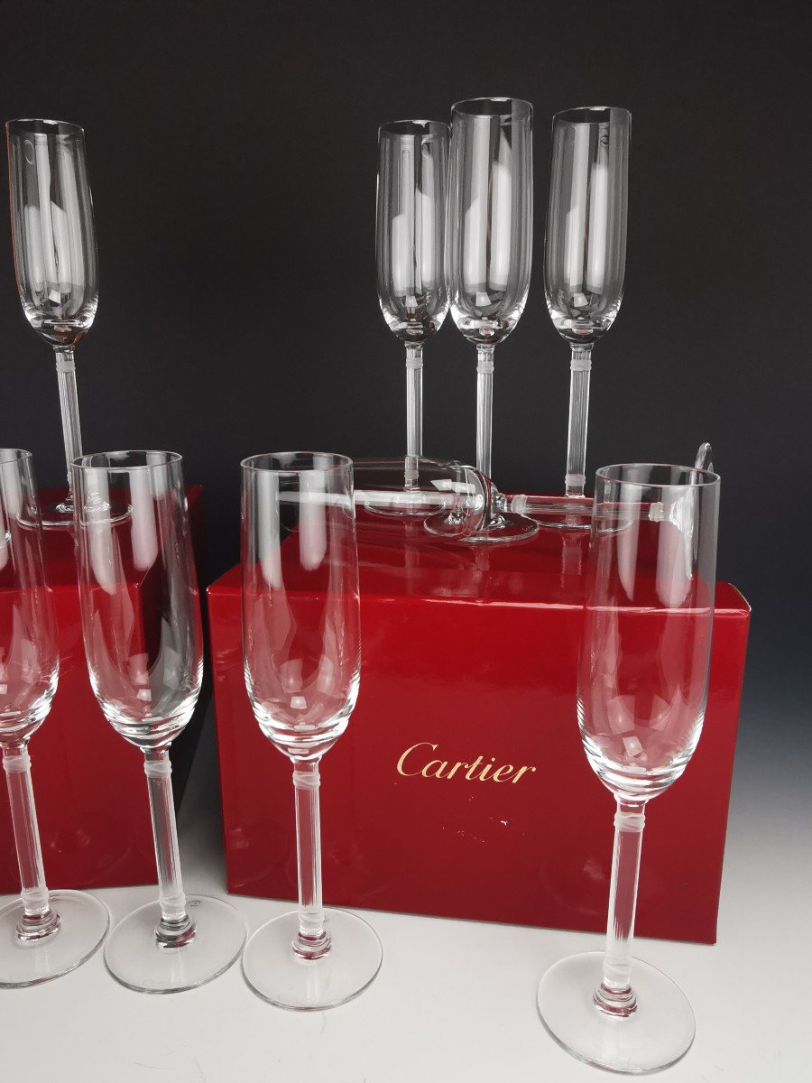 CARTIER - modèle "MUST" - Ensemble de 12 Flûtes à Champagne en cristal-photo-3