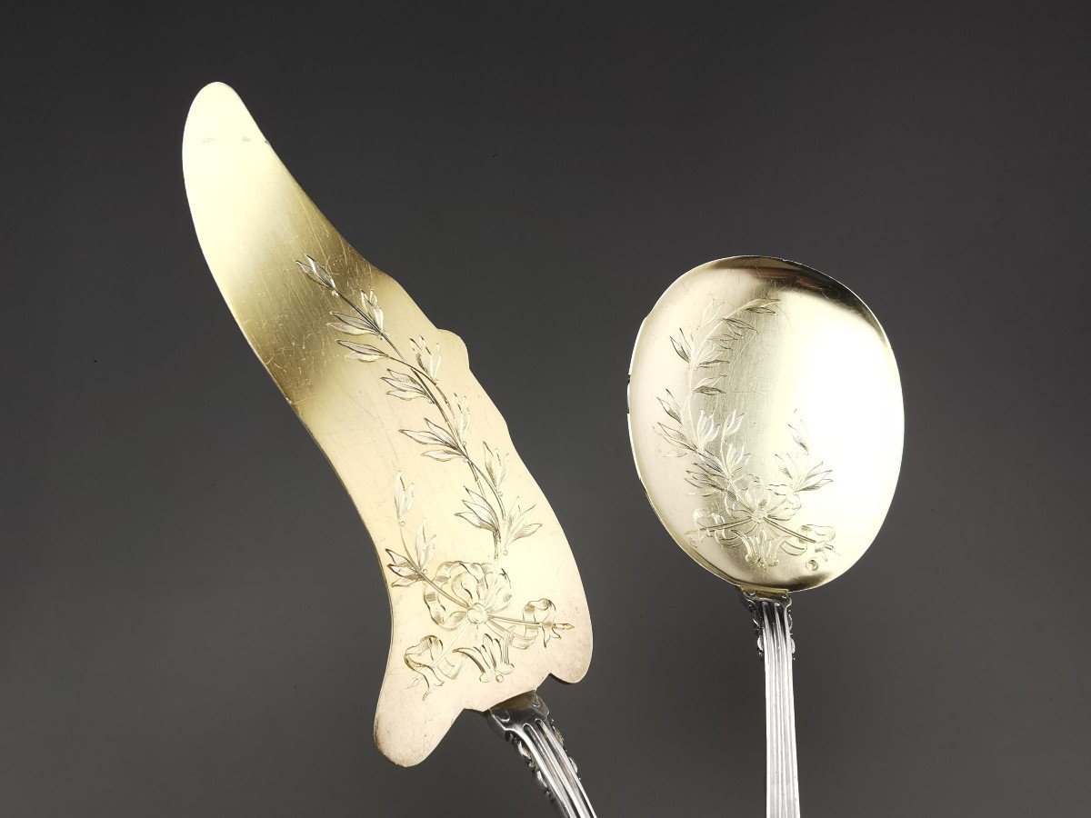 Puiforcat "acanthe" - 2 Serving Cutlery - Silver Minerva Vermeil-photo-2