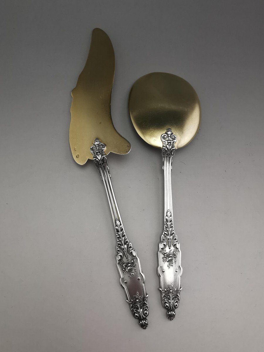 Puiforcat "acanthe" - 2 Serving Cutlery - Silver Minerva Vermeil-photo-1