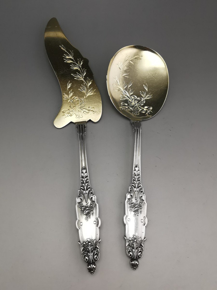 Puiforcat "acanthe" - 2 Serving Cutlery - Silver Minerva Vermeil