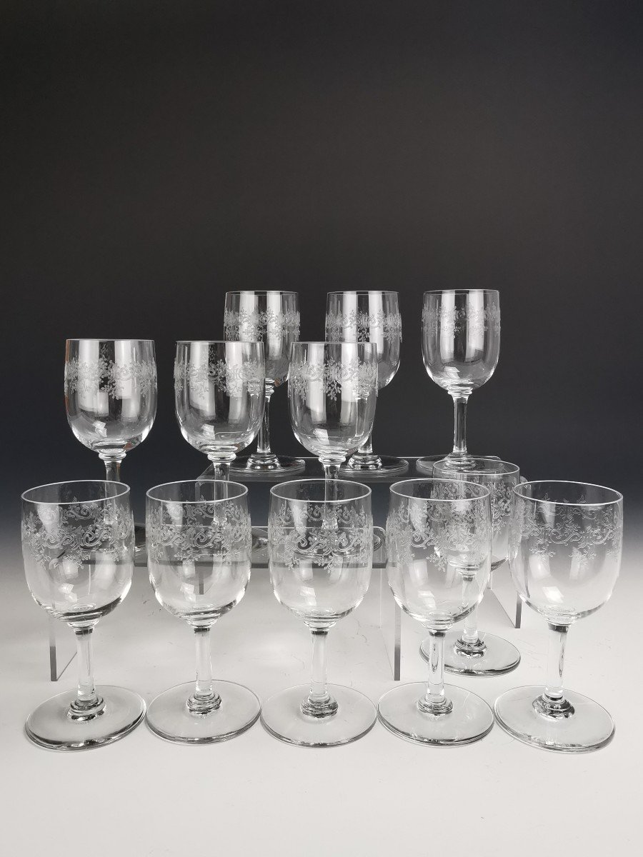 Baccarat - "sévigné" - Set Of 12 White Wine Glasses H: 12.5 Cm - Crystal - New Condition