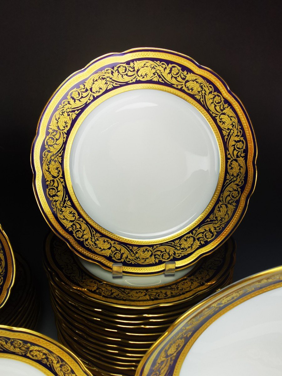 Bernardaud "vendôme" Blue - 29 Piece Dinner Service Part - Limoges Gold-photo-2