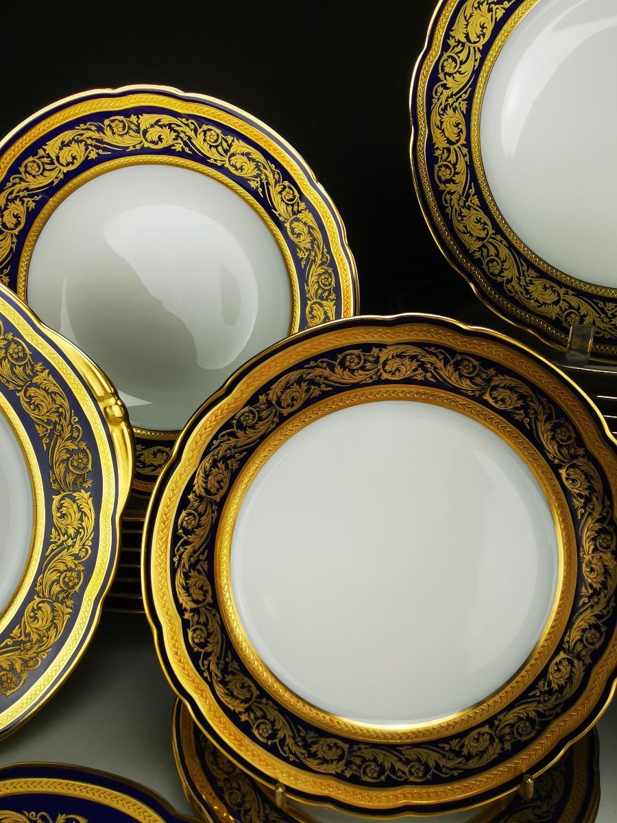 Bernardaud "vendôme" Blue - 29 Piece Dinner Service Part - Limoges Gold-photo-3