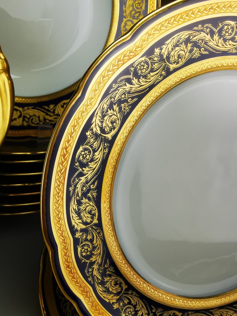 Bernardaud "vendôme" Blue - 29 Piece Dinner Service Part - Limoges Gold-photo-2