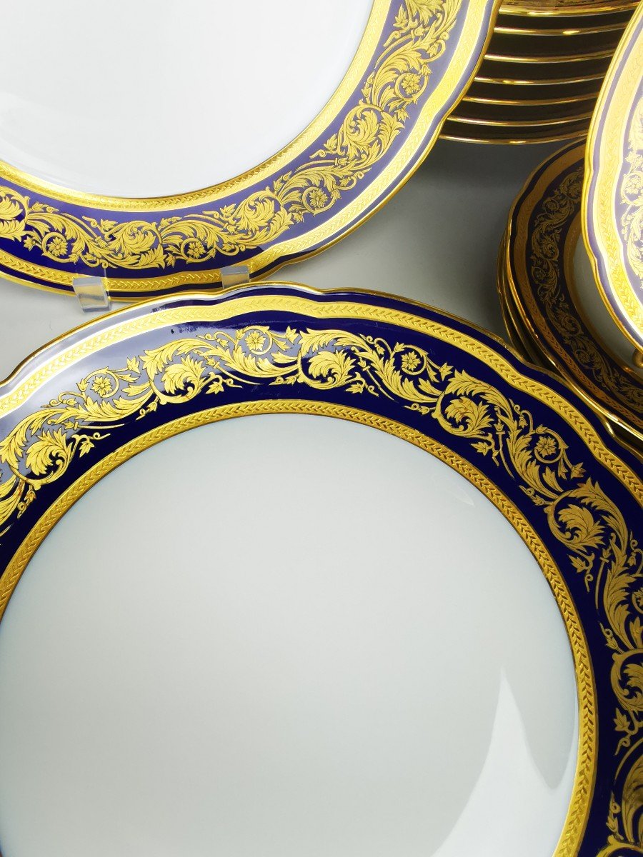 Bernardaud "vendôme" Blue - 29 Piece Dinner Service Part - Limoges Gold-photo-3