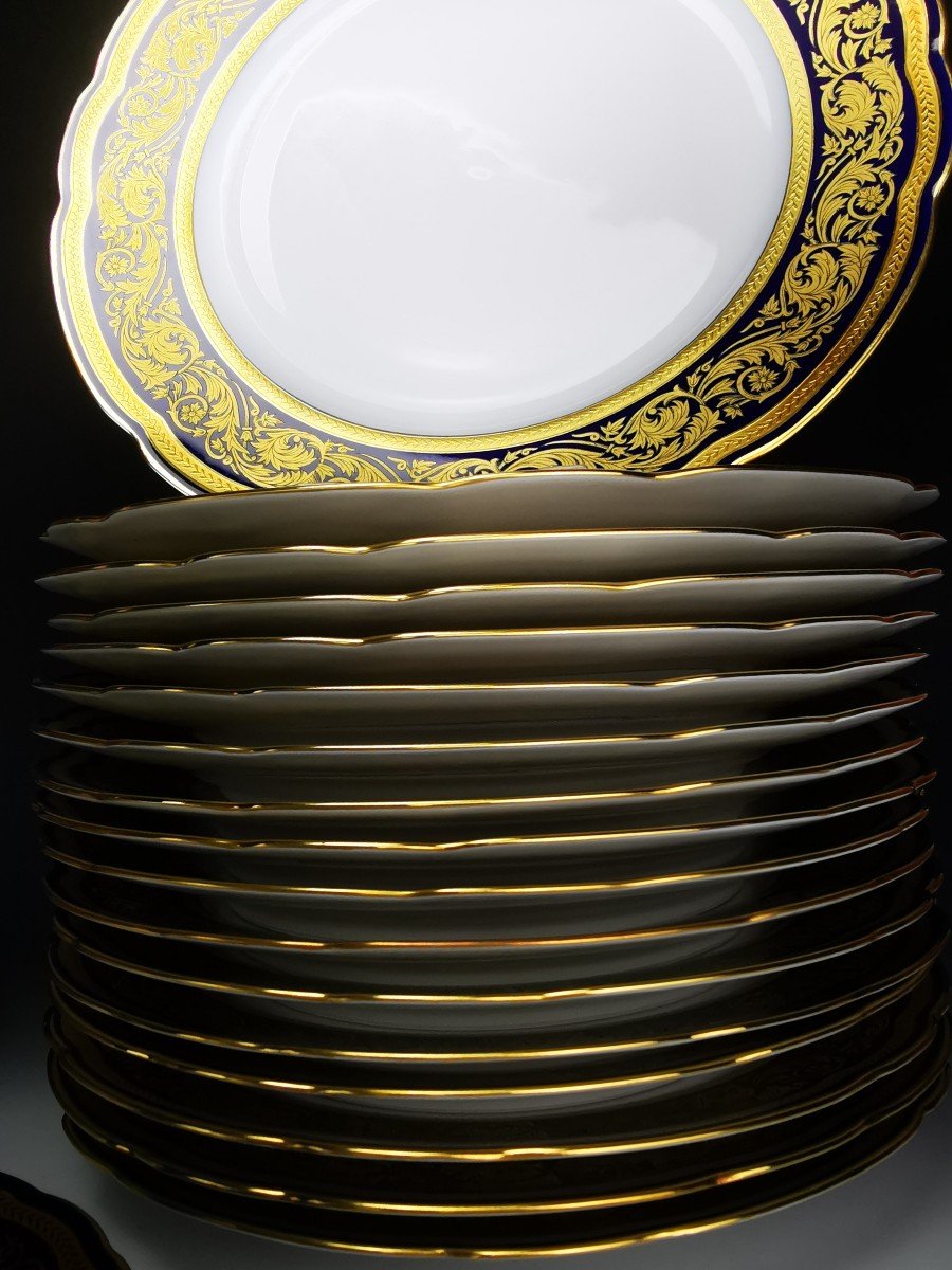 Bernardaud "vendôme" Blue - 29 Piece Dinner Service Part - Limoges Gold-photo-6