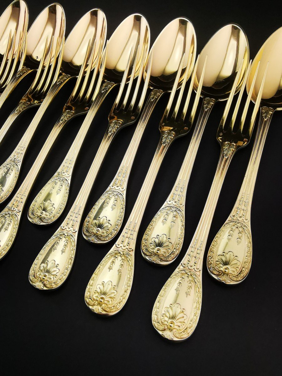 Odiot - "louveciennes" - 9 Dessert/entremet Cutlery - Silver Vermeil Minerve-photo-1