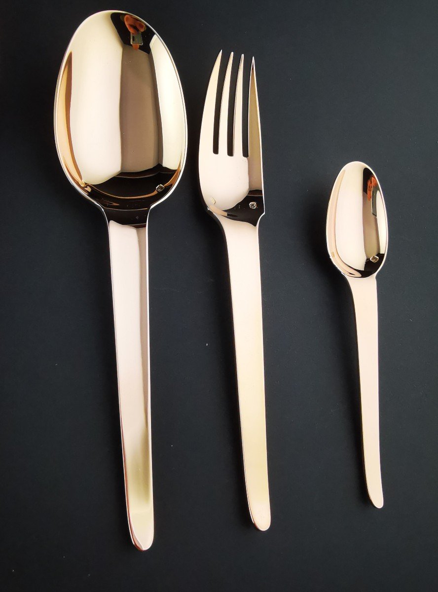 Odiot - "jacqueline" - Set Of 7 Cutlery - Rose Gold Vermeil - Minerve Silver-photo-2