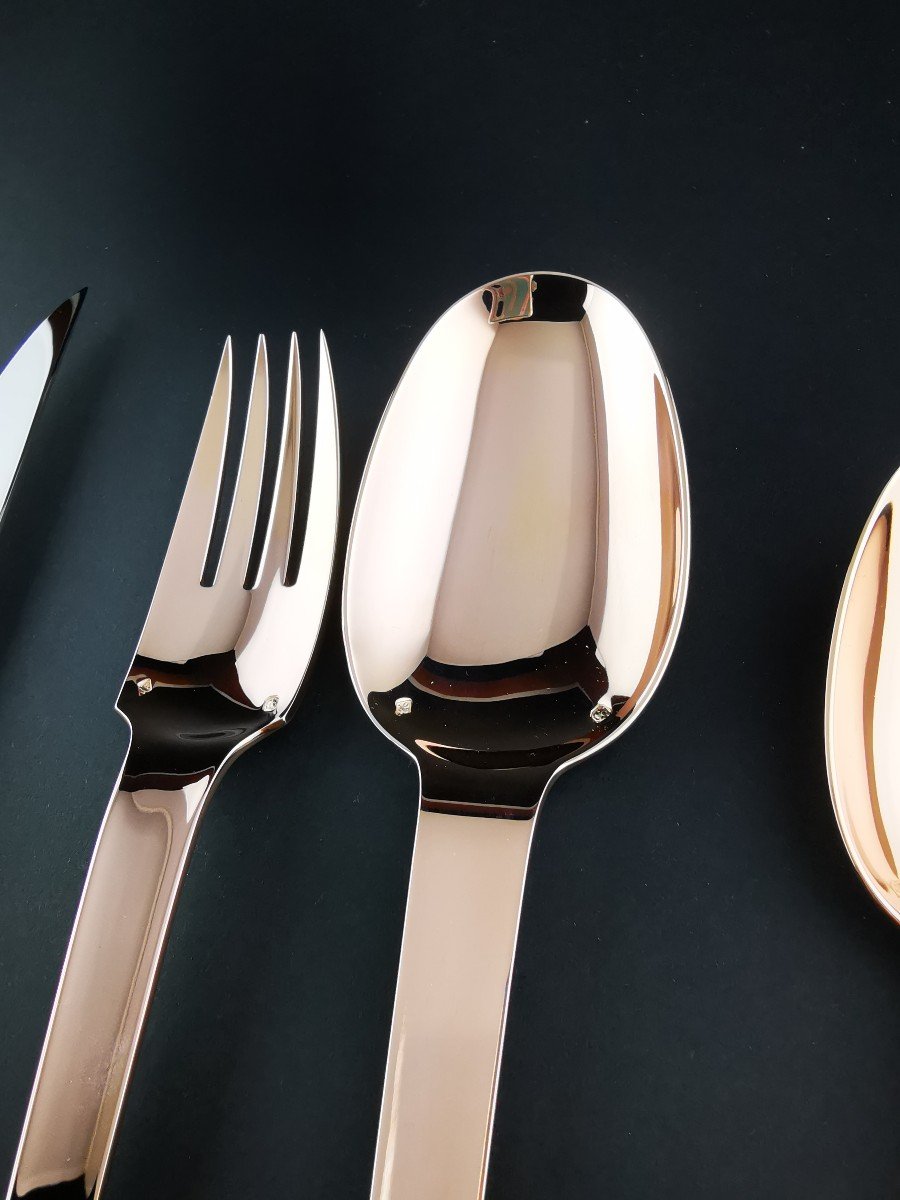 Odiot - "jacqueline" - Set Of 7 Cutlery - Rose Gold Vermeil - Minerve Silver-photo-3