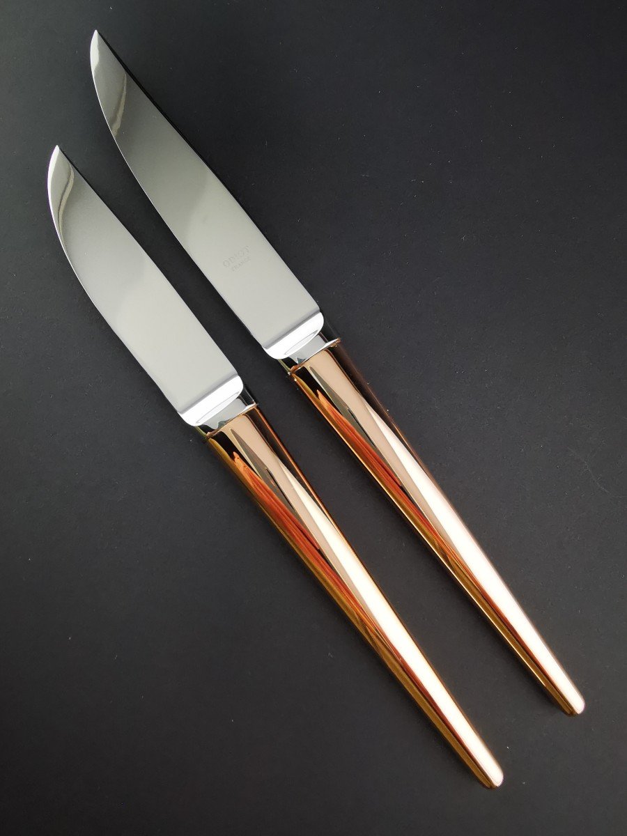 Odiot - "jacqueline" - Set Of 7 Cutlery - Rose Gold Vermeil - Minerve Silver-photo-4